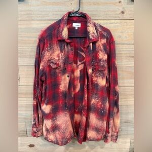 Sonoma Red and Black Plaid Button-Down Shirt(bleached design)